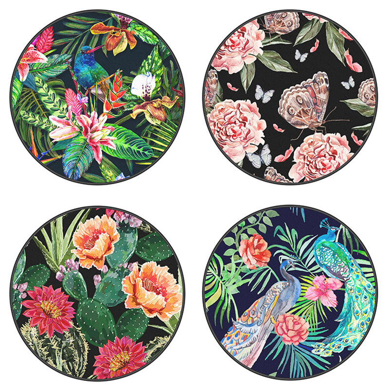 Veelkleurige moderne ronde tapijt luxe dier- en bloempatroon tapijt polyester vriendelijk wasbaar tapijt voor woningdecoratie