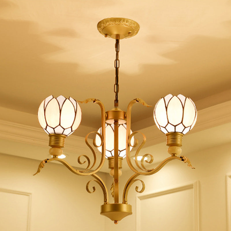 Blossom Chandelier Light Tiffany Pink Glass 3/5/6 Lights Brass Hanging Lamp Kit for Living Room