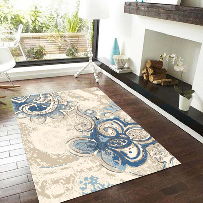 Victorian Paisley Flower Area Rug Brown Tone Polyester Carpet Washable Area Carpet