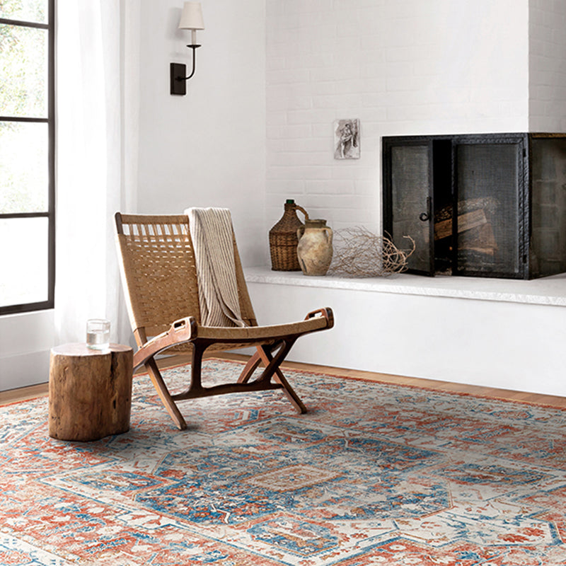 Four-Color Home Decoration Carpet Distressed Medallion Printed Area Rug Polyester with Non-Slip Backing Rug