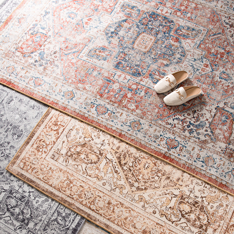 Four-Color Home Decoration Carpet Distressed Medallion Printed Area Rug Polyester with Non-Slip Backing Rug