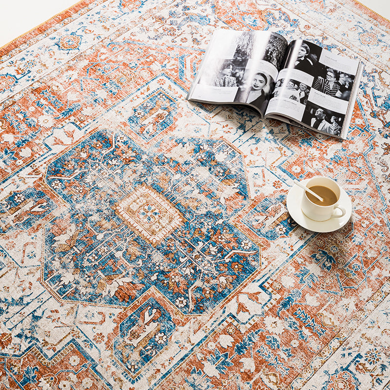 Four-Color Home Decoration Carpet Distressed Medallion Printed Area Rug Polyester with Non-Slip Backing Rug