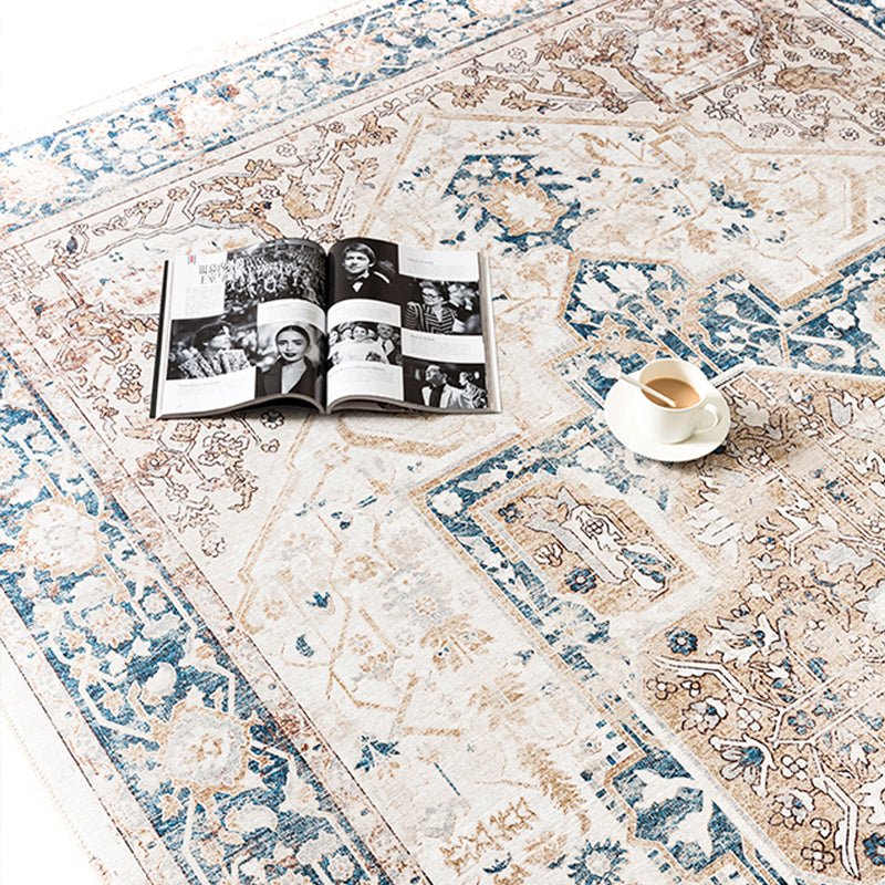 Four-Color Home Decoration Carpet Distressed Medallion Printed Area Rug Polyester with Non-Slip Backing Rug