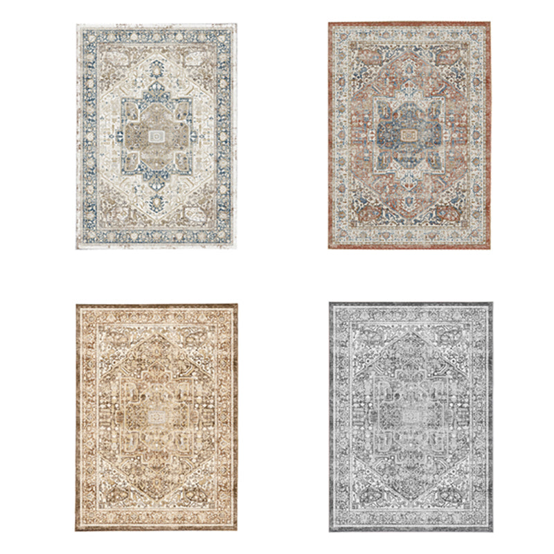 Four-Color Home Decoration Carpet Distressed Medallion Printed Area Rug Polyester with Non-Slip Backing Rug