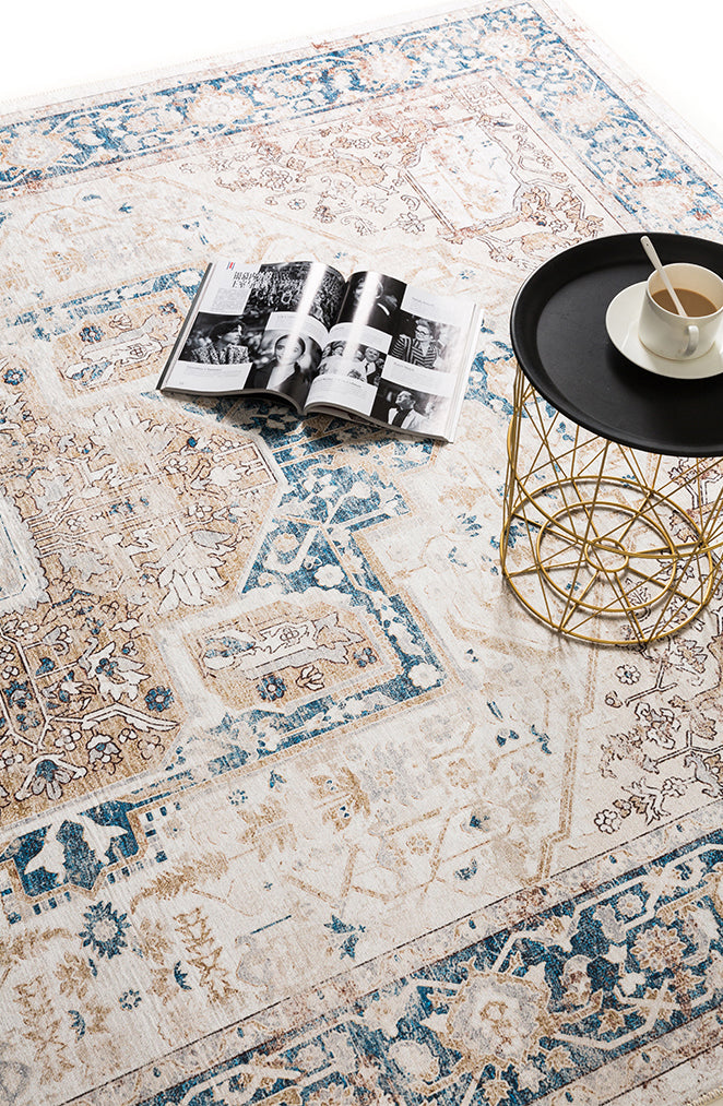 Four-Color Home Decoration Carpet Distressed Medallion Printed Area Rug Polyester with Non-Slip Backing Rug