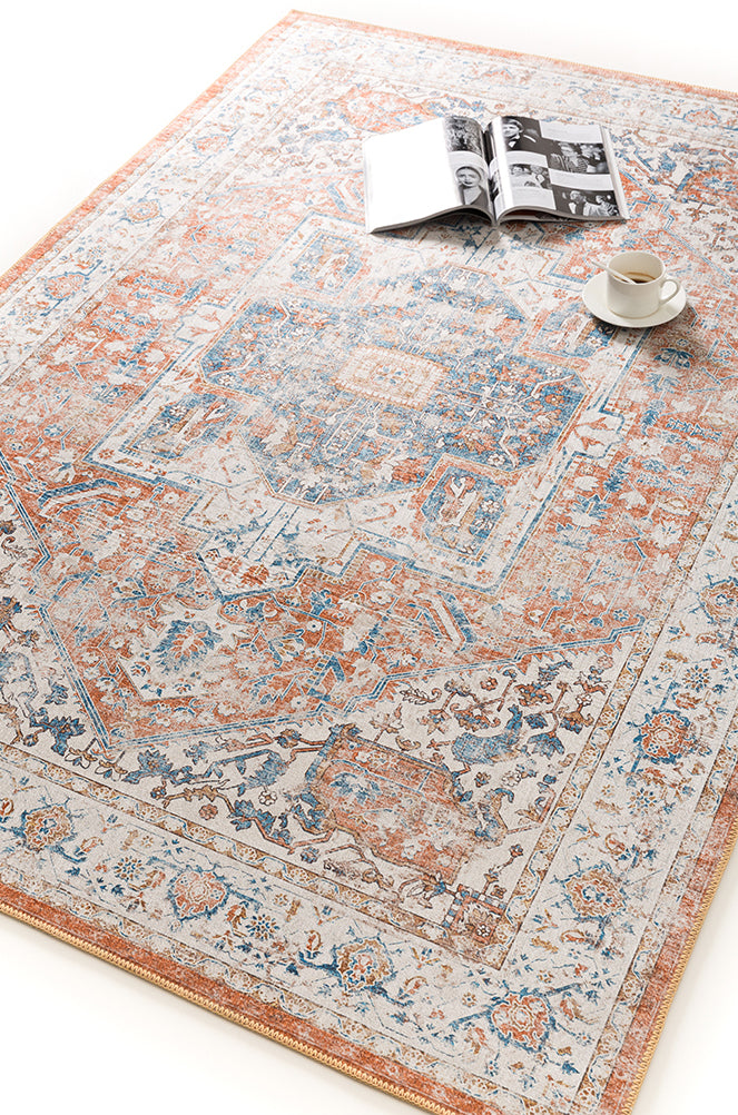 Four-Color Home Decoration Carpet Distressed Medallion Printed Area Rug Polyester with Non-Slip Backing Rug
