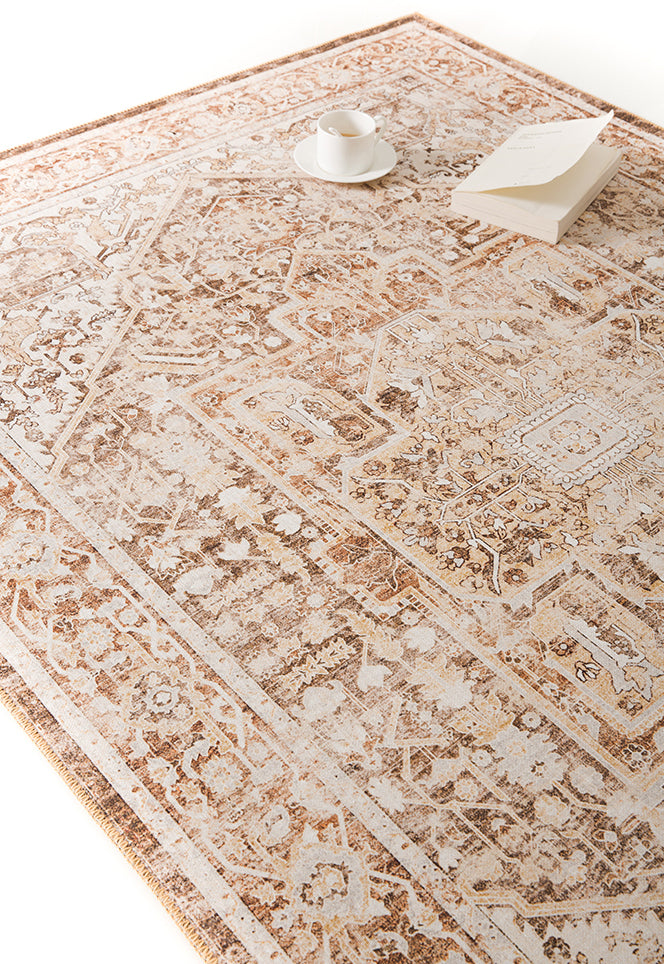 Four-Color Home Decoration Carpet Distressed Medallion Printed Area Rug Polyester with Non-Slip Backing Rug
