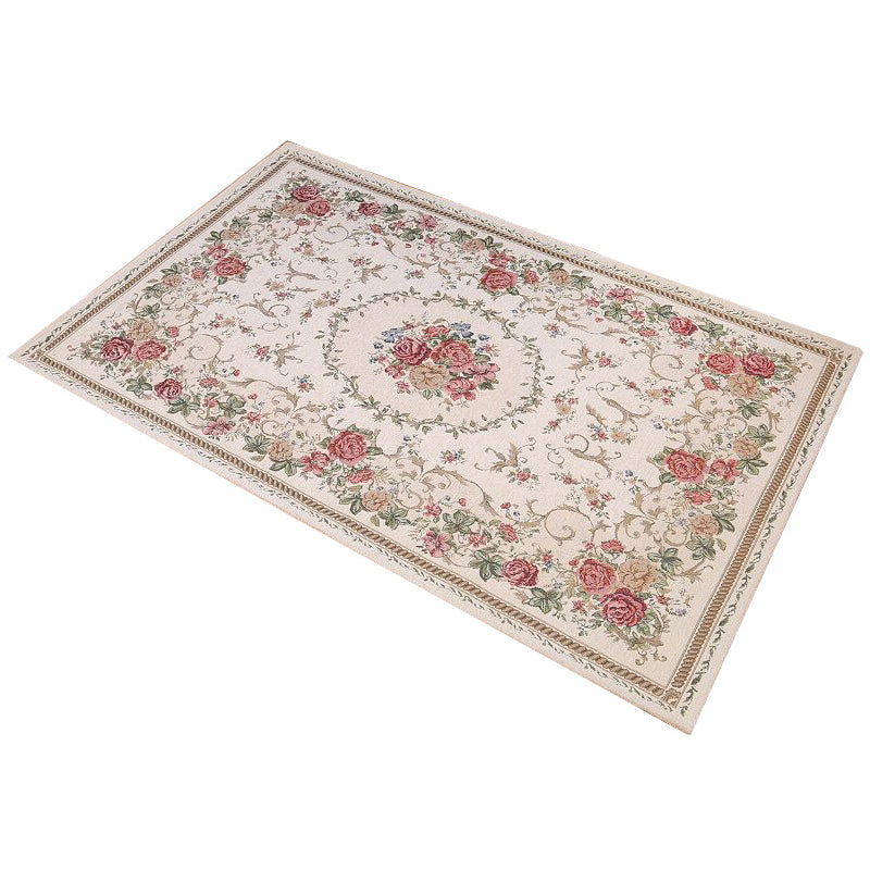 Witte toon Victoriaans gebied tapijt polyester bloemen gedrukt binnen tapijt antislip rugtapijt voor woonkamer