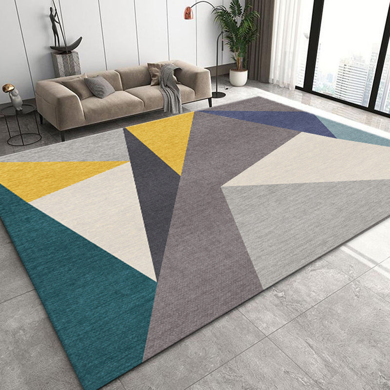 Contemporary Area Rug Polyester Geometric Carpet Stain Resistant Rug for Living Room