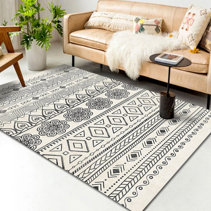 Multicolor Home Decoration Carpet Bohemian Tribal Symbols Area Tapis Polyester avec tapis de support sans glissement