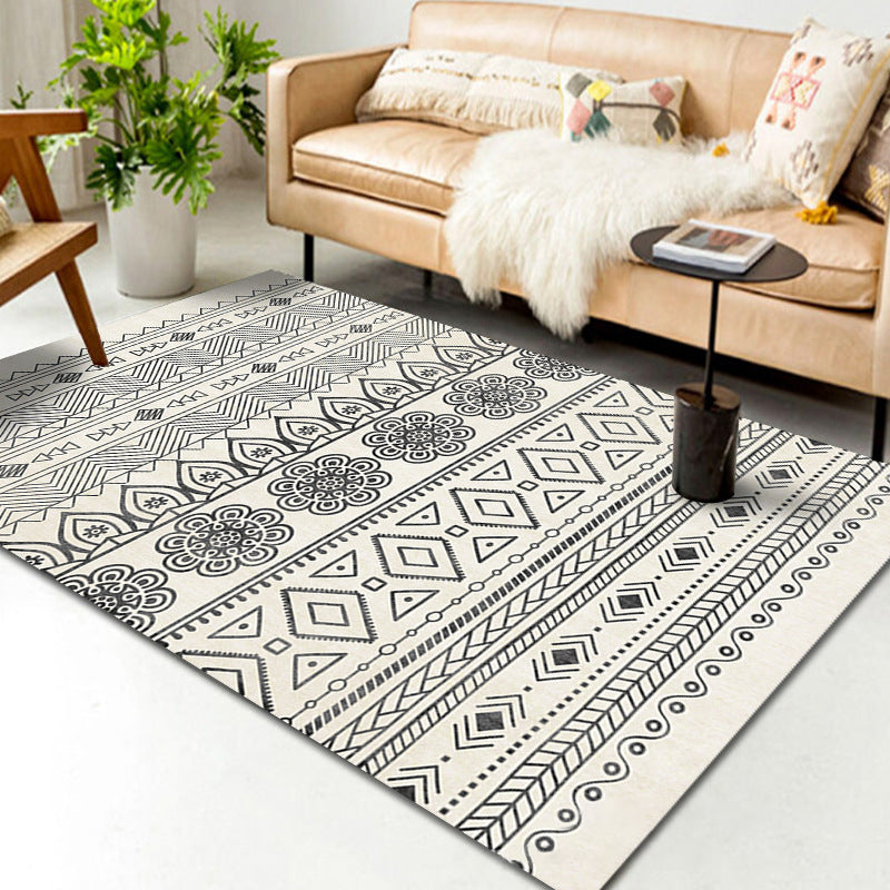 Multicolor Home Decoration Carpet Bohemian Tribal Symbols Area Rug Polyester with Non-Slip Backing Rug