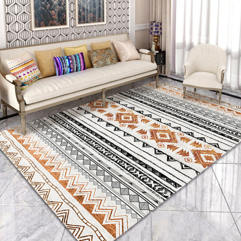 Multicolor Home Decoration Carpet Bohemian Tribal Symbols Area Tapis Polyester avec tapis de support sans glissement