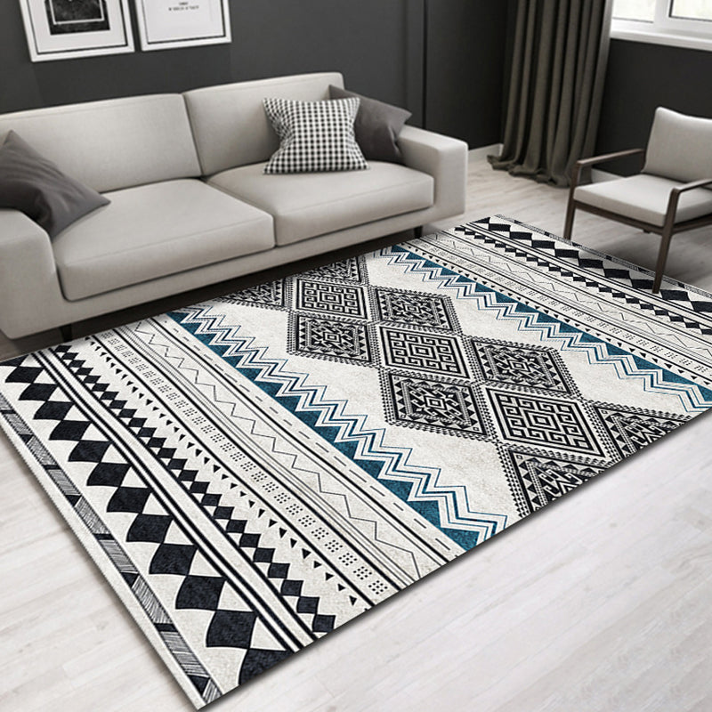 Multicolor Home Decoration Carpet Bohemian Tribal Symbols Area Rug Polyester with Non-Slip Backing Rug