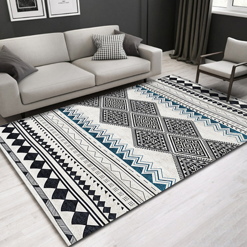 Multicolor Home Decoration Carpet Bohemian Tribal Symbols Area Tapis Polyester avec tapis de support sans glissement