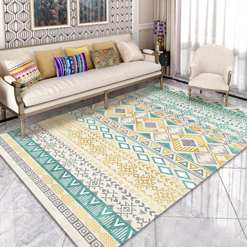 Multicolor Home Decoration Carpet Bohemian Tribal Symbols Area Tapis Polyester avec tapis de support sans glissement