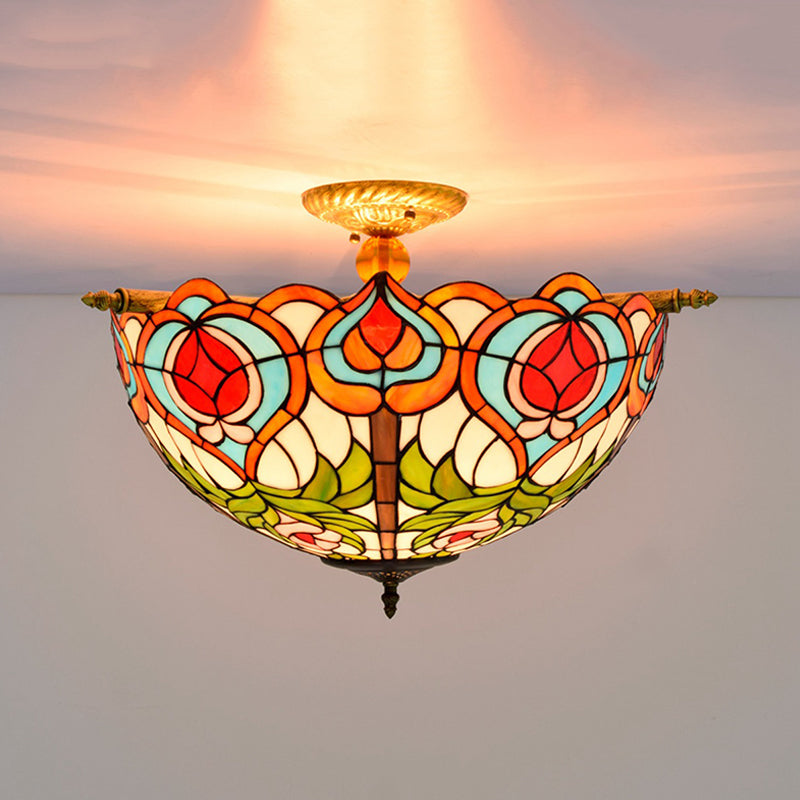 Victorian Blossom Semi Flush Mount Mount Lighting 5 Bulbs Verato artigianale vicino alla lampada a soffitto in ottone