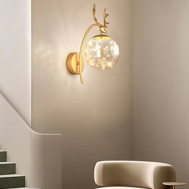 LED Light Strings Simplicity Glass Wall Sconce Metal Antler Design Nordic Style Lighting Fixture for Bedroom Living Room