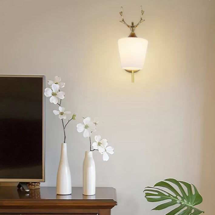 13.5" H Contemporary Simplicity Glass Wall Lamp Metal Antler Elements Sconce Lights for Living Room