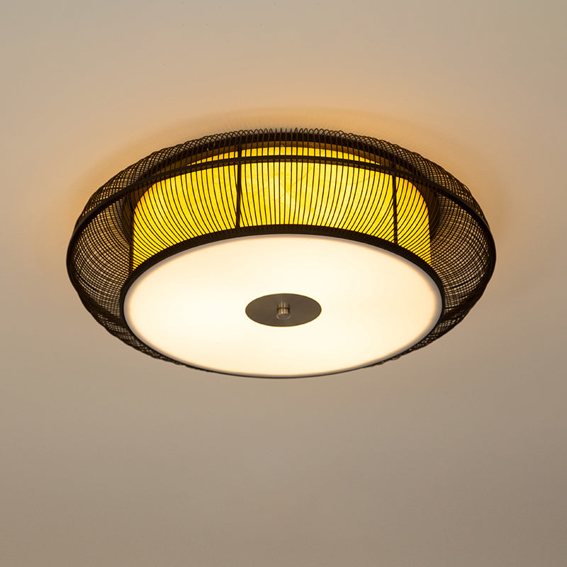 Japanese Curved Drum Flush Mount Ceiling Light Fixture Bamboo Ceiling Flush Mount Lights for Bedroom