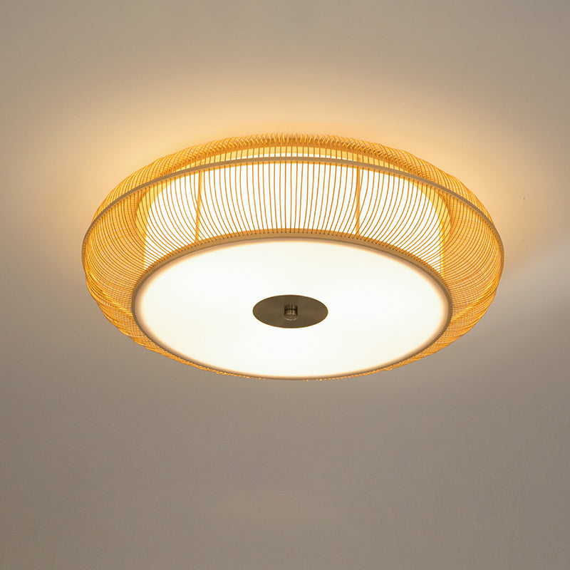 Japanese Curved Drum Flush Mount Ceiling Light Fixture Bamboo Ceiling Flush Mount Lights for Bedroom
