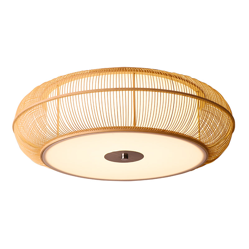Japanese Curved Drum Flush Mount Ceiling Light Fixture Bamboo Ceiling Flush Mount Lights for Bedroom