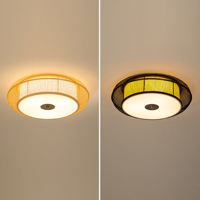 Japanese Curved Drum Flush Mount Ceiling Light Fixture Bamboo Ceiling Flush Mount Lights for Bedroom