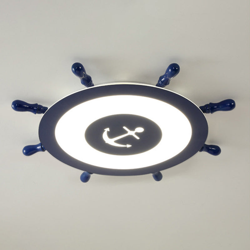 Plafonnier LED en acrylique bleu à montage encastré en forme de gouvernail pour chambre d'enfant