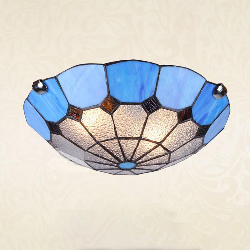 Luminaire de plafond bleu de Style méditerranéen, lampe encastrée en verre d'art roulé à la main en forme de bol