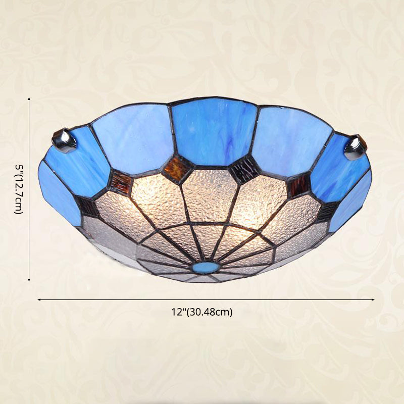Luminaire de plafond bleu de Style méditerranéen, lampe encastrée en verre d'art roulé à la main en forme de bol