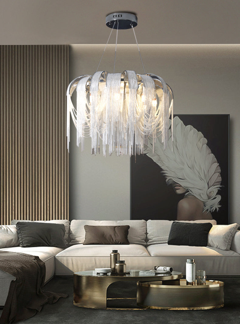 Stream Living Room Pendant Lighting Fixture Metal Nordic-Style Suspension Pendant Light in Silver