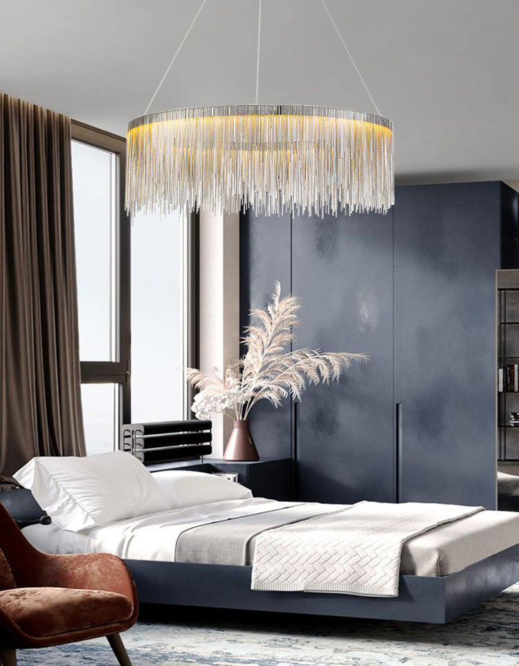 Round Metal Suspended Lighting Fixture Modern Style LED Chandelier Pendant Light