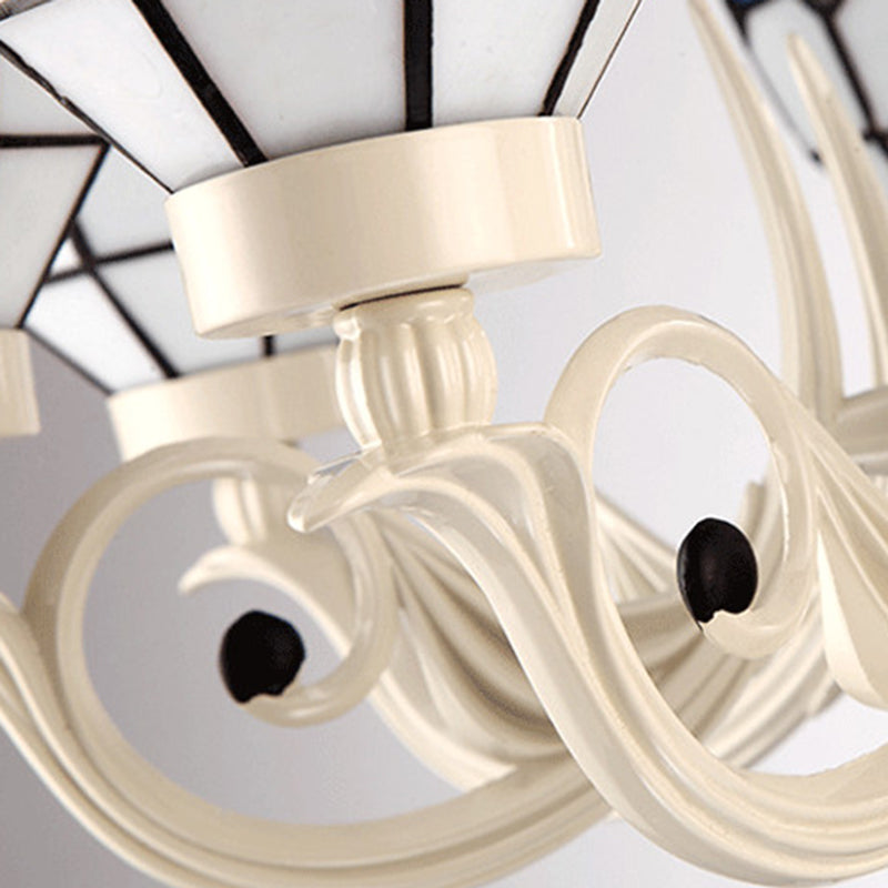12 Lights Grid Patterned Chandelier Lighting Fixture Baroque White Stained Glass Pendant Light Kit