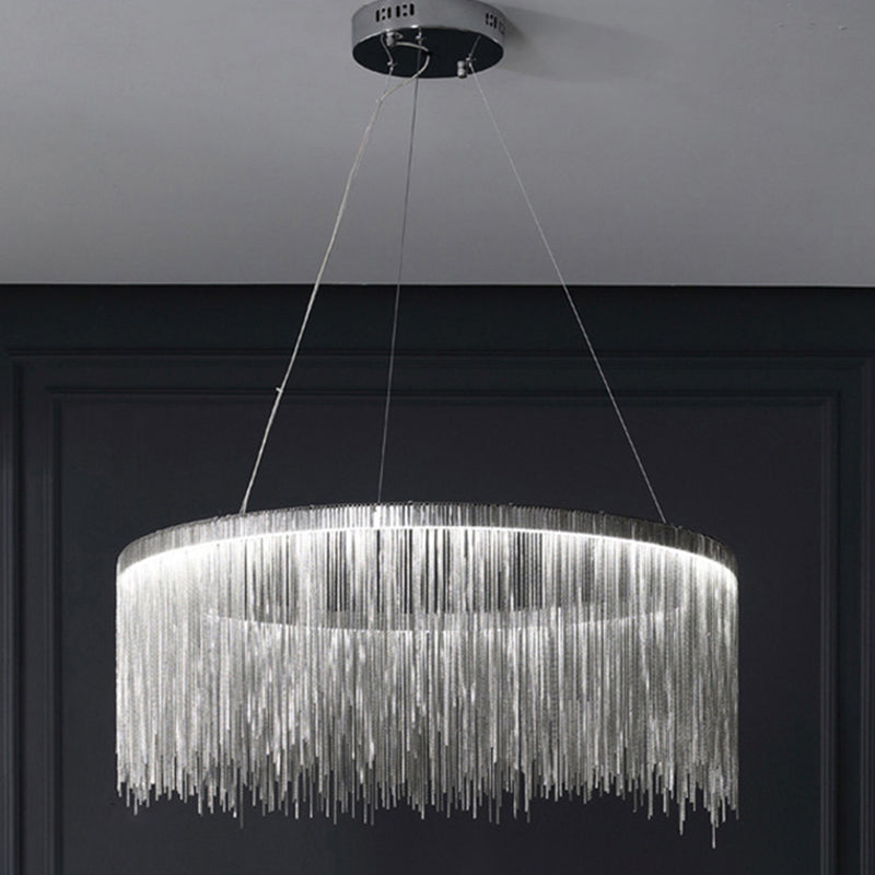 Circular Down Lighting Pendant Modern Metal Living Room LED Ceiling Pendant Light in Silver
