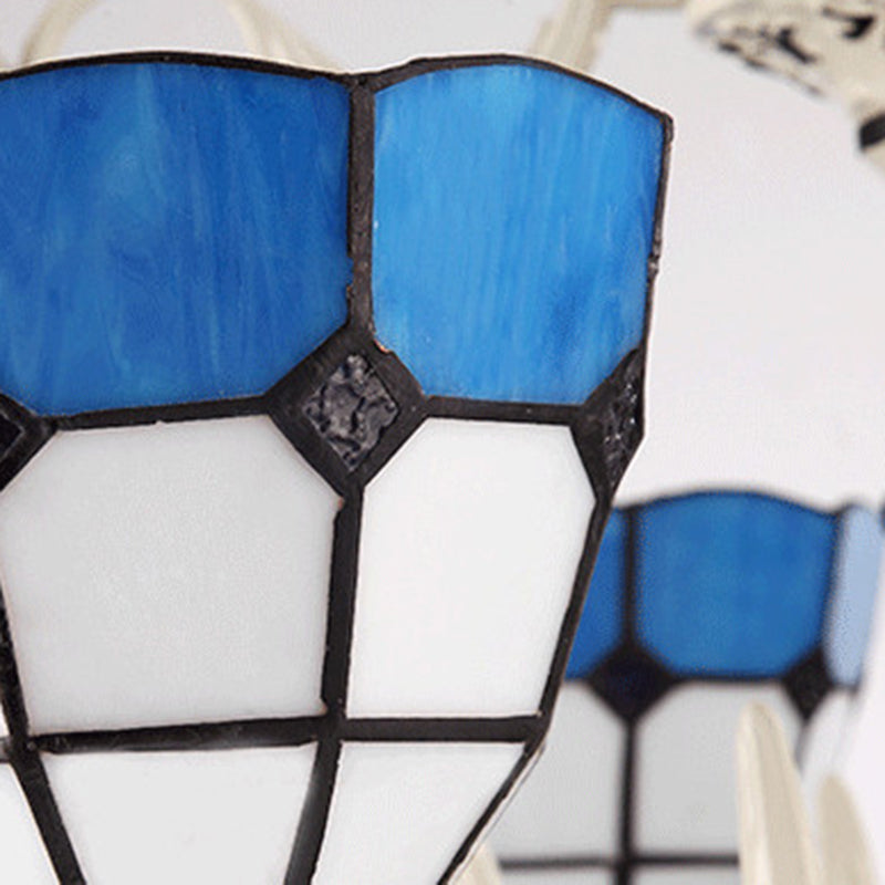 12 Lights Grid Patterned Chandelier Lighting Fixture Baroque White Stained Glass Pendant Light Kit