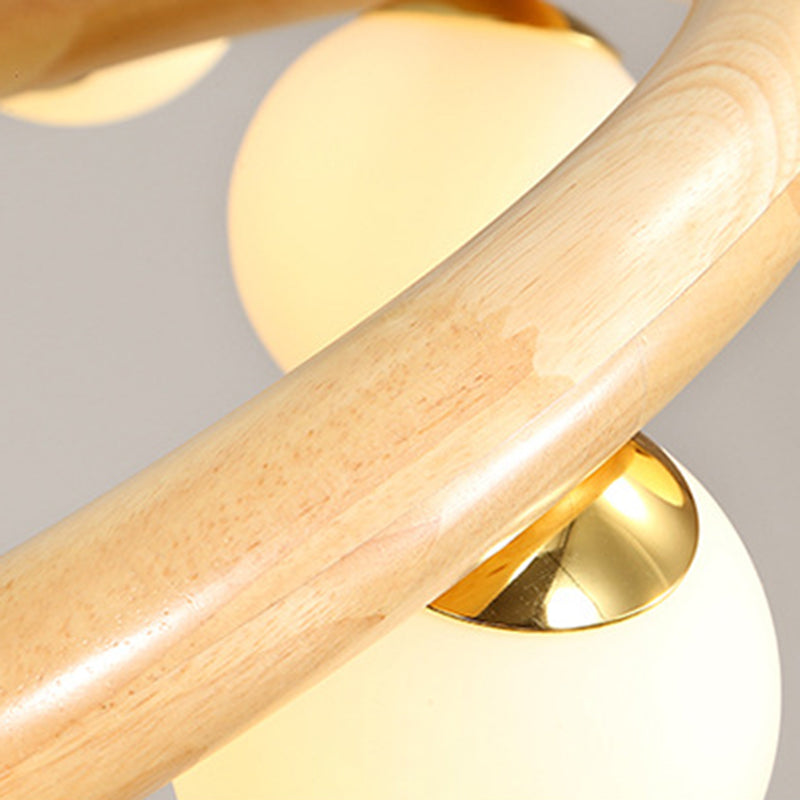 Moderno lampadario a legna a soffitto circolare creativo con tonalità di vetro bianco