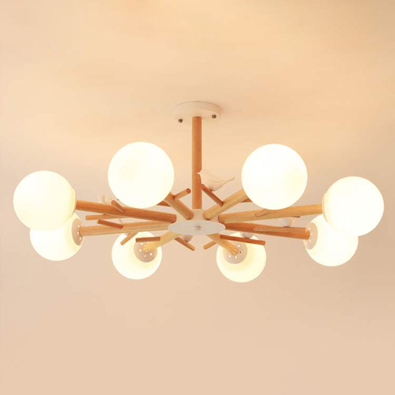 Luce a sospensione Sputnik Color Sputnik in moderna luce del soffitto in legno in stile creativo con tonalità di vetro opale