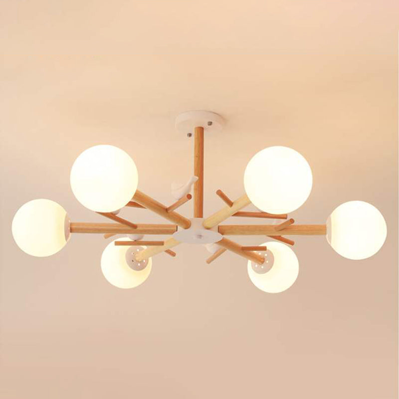 Luce a sospensione Sputnik Color Sputnik in moderna luce del soffitto in legno in stile creativo con tonalità di vetro opale