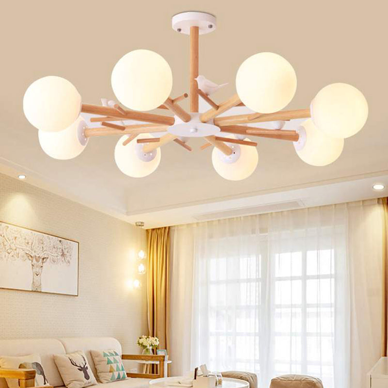 Luce a sospensione Sputnik Color Sputnik in moderna luce del soffitto in legno in stile creativo con tonalità di vetro opale