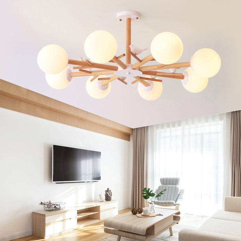 Luce a sospensione Sputnik Color Sputnik in moderna luce del soffitto in legno in stile creativo con tonalità di vetro opale