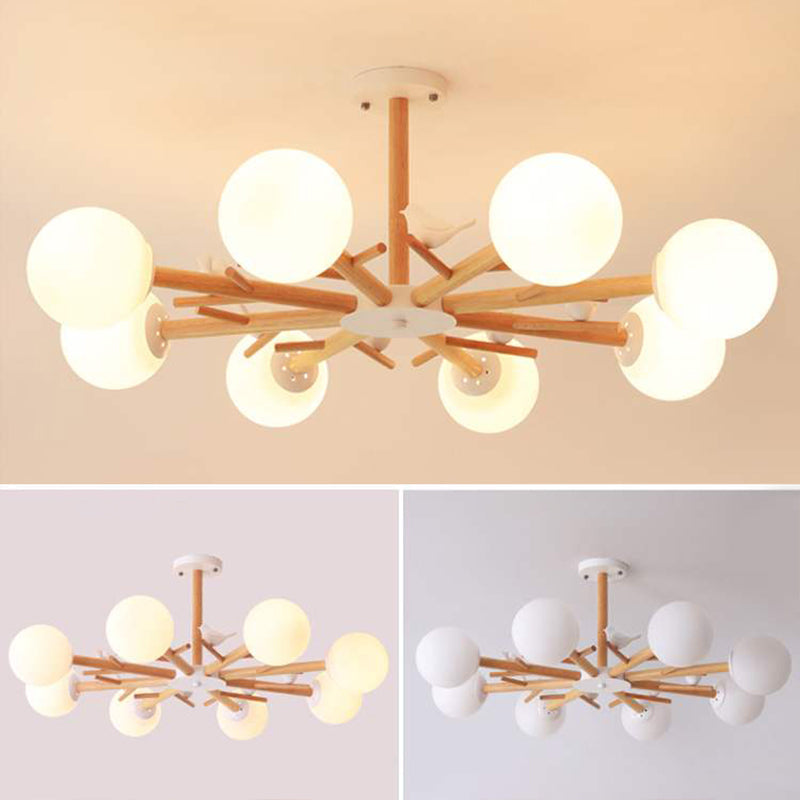 Luce a sospensione Sputnik Color Sputnik in moderna luce del soffitto in legno in stile creativo con tonalità di vetro opale