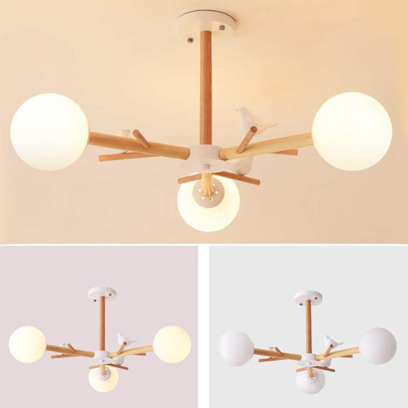 Luce a sospensione Sputnik Color Sputnik in moderna luce del soffitto in legno in stile creativo con tonalità di vetro opale