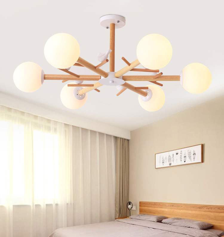 Luce a sospensione Sputnik Color Sputnik in moderna luce del soffitto in legno in stile creativo con tonalità di vetro opale