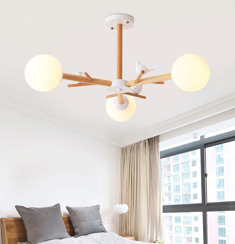 Luce a sospensione Sputnik Color Sputnik in moderna luce del soffitto in legno in stile creativo con tonalità di vetro opale