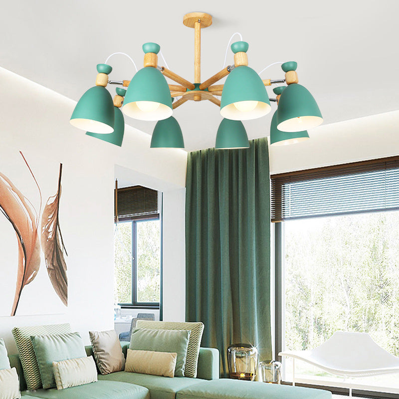 Schmiedeeisen -Sputnik -Pendellicht im modernen kreativen Stil hölzerne Makkaron -Hängelampe für Innenräume