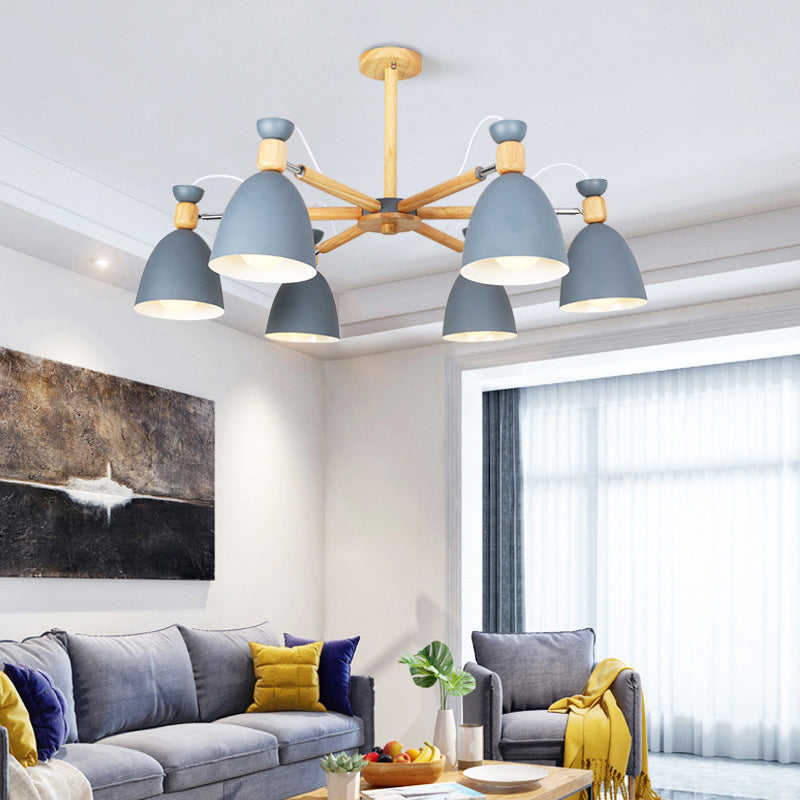 Schmiedeeisen -Sputnik -Pendellicht im modernen kreativen Stil hölzerne Makkaron -Hängelampe für Innenräume