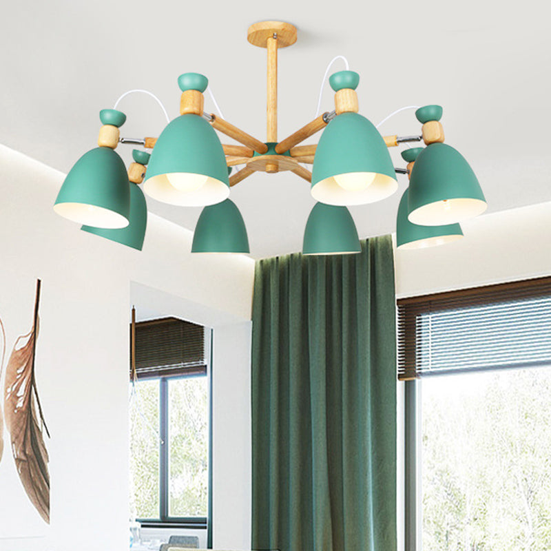 Schmiedeeisen -Sputnik -Pendellicht im modernen kreativen Stil hölzerne Makkaron -Hängelampe für Innenräume