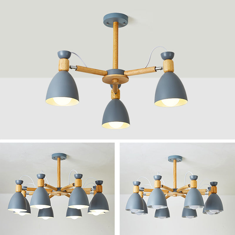 Schmiedeeisen -Sputnik -Pendellicht im modernen kreativen Stil hölzerne Makkaron -Hängelampe für Innenräume