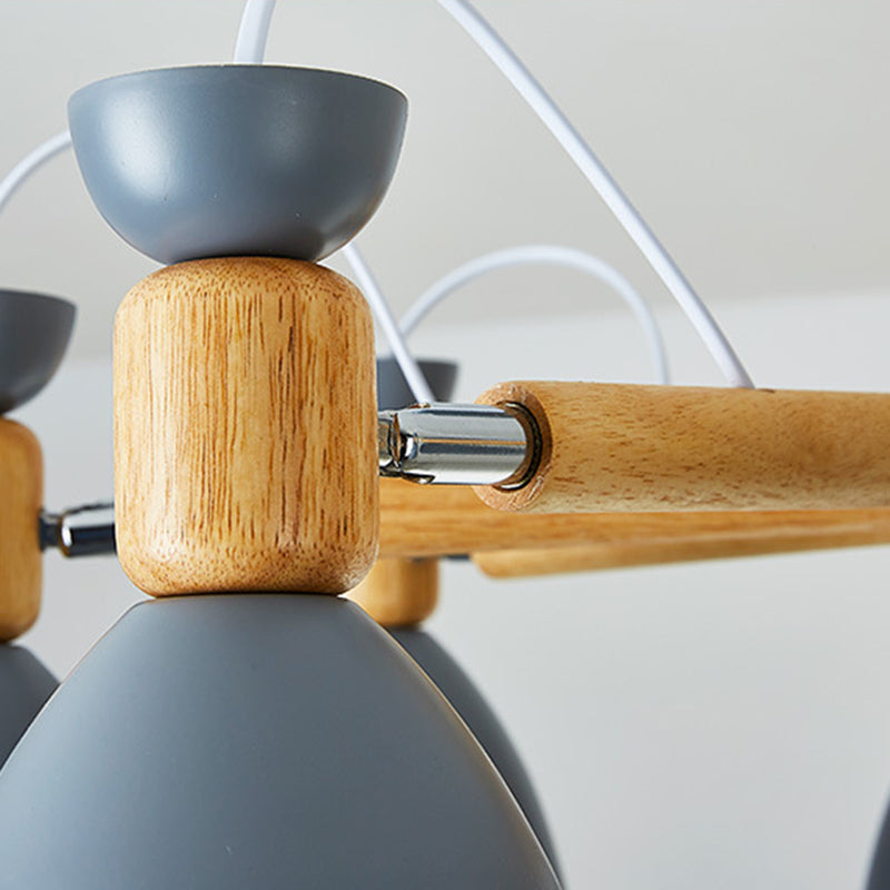 Schmiedeeisen -Sputnik -Pendellicht im modernen kreativen Stil hölzerne Makkaron -Hängelampe für Innenräume