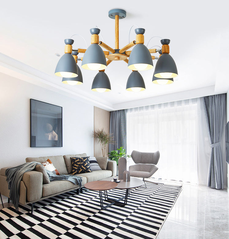 Schmiedeeisen -Sputnik -Pendellicht im modernen kreativen Stil hölzerne Makkaron -Hängelampe für Innenräume