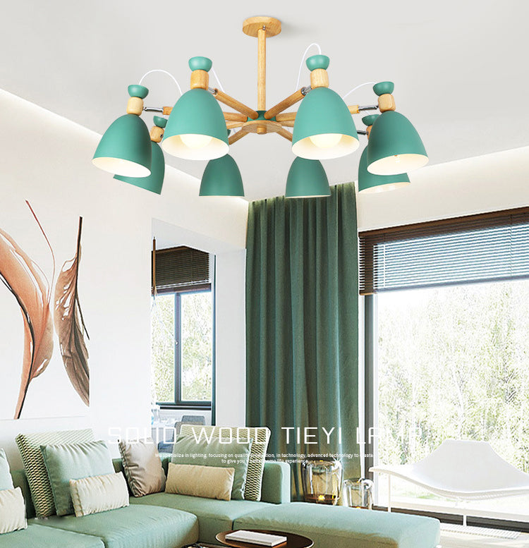 Schmiedeeisen -Sputnik -Pendellicht im modernen kreativen Stil hölzerne Makkaron -Hängelampe für Innenräume